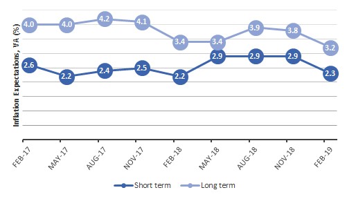 The figure is a time series graph of short- and long-term inflation expectations for the last two years.