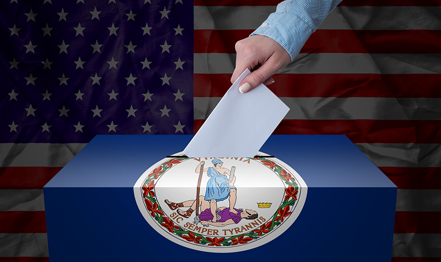 Virginia flag ballot box with vote 
