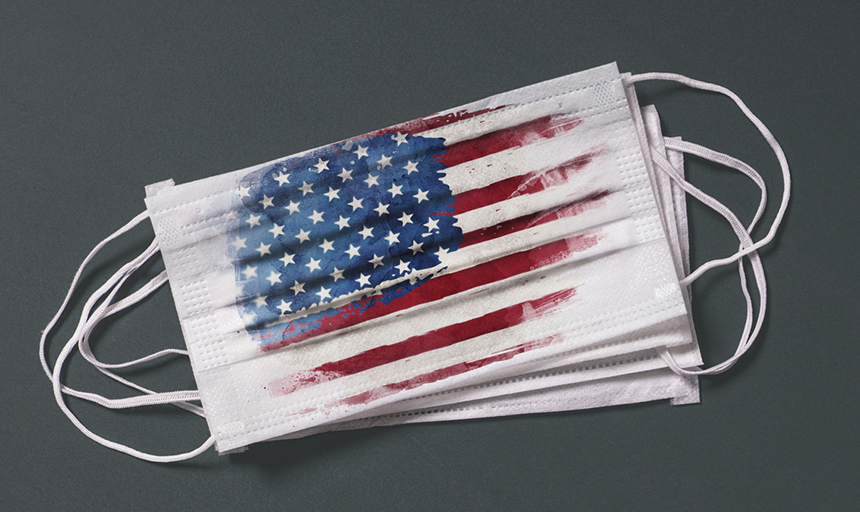 surgical mask with US flag printed on it