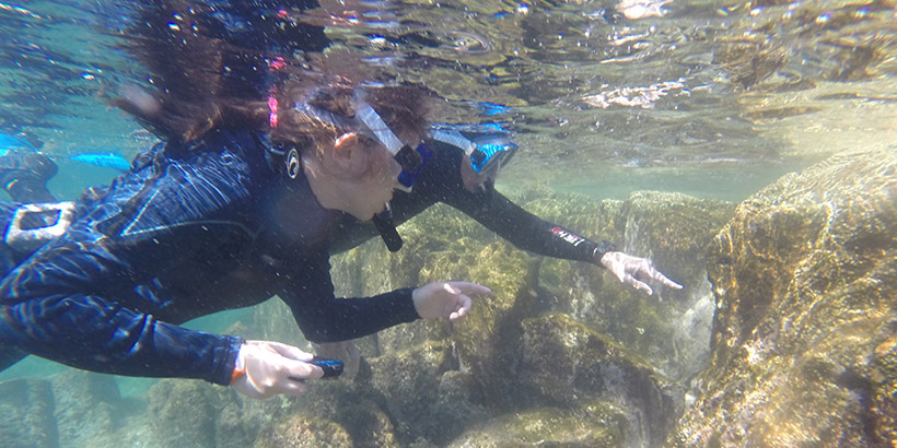 Professor and student snorkeling in Mexico