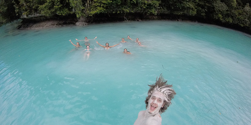 Students jumping into the Milky Way in Palau