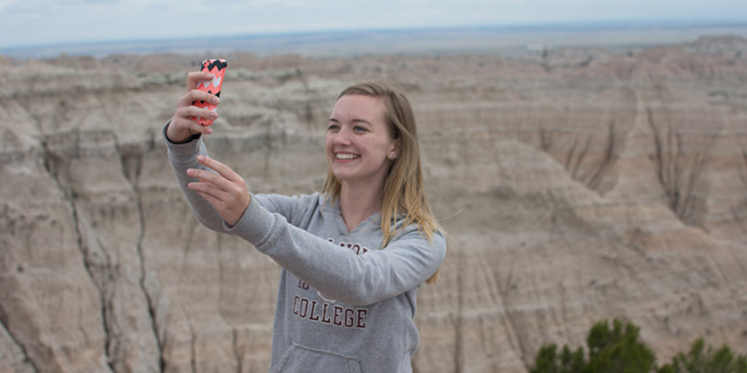 Student taking a selfie at Badlands National Park