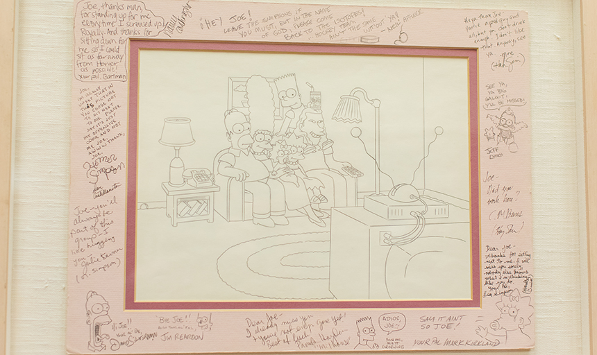 Simpsons drawing including Joe Boucher