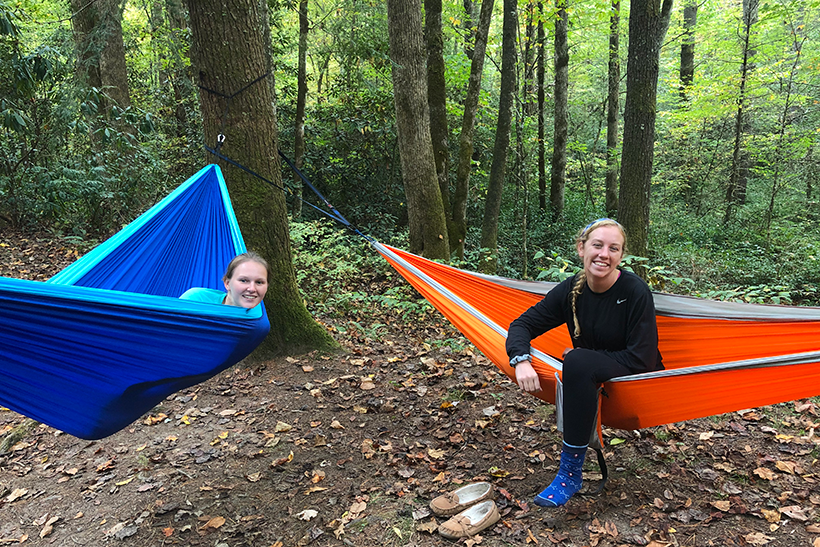 Students in a hammock