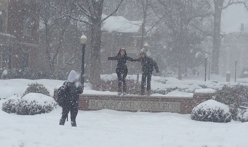 students on RC wall in the snow