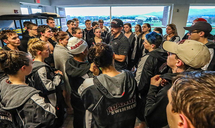 Head Coach Scott Thacker with swim team