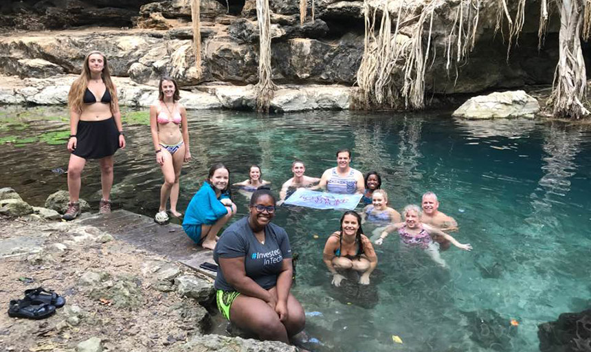 Yucatan program students in lagoon