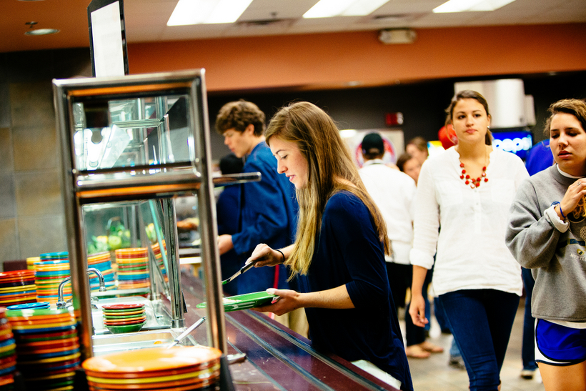 Students getting food in The Commons