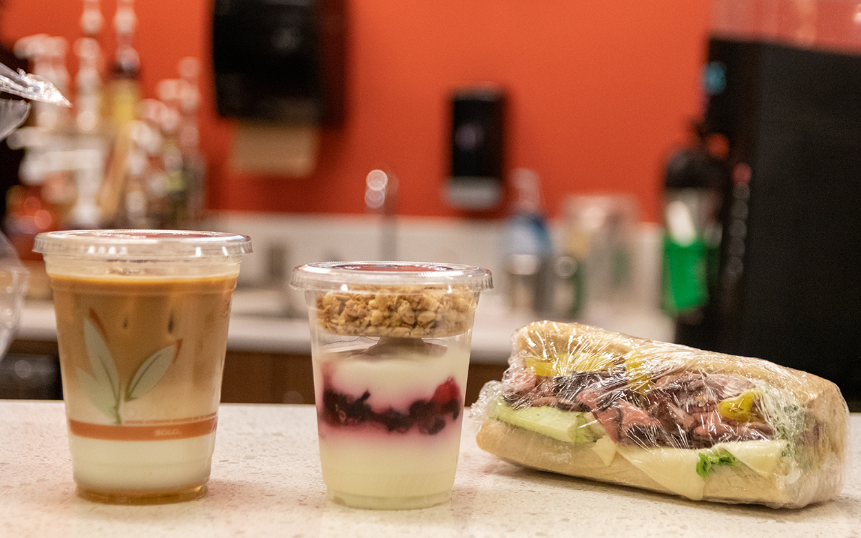 Students getting food in commons 