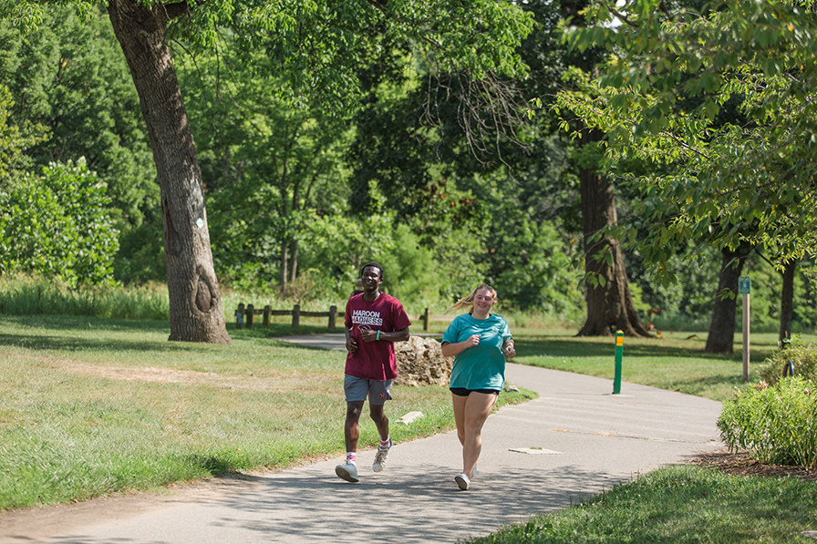 Two students jogging