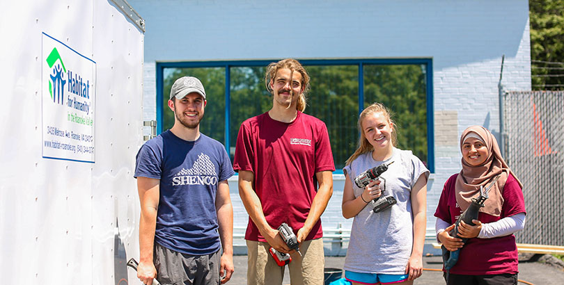 Students working on a house for Habitat for Humanity