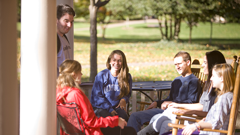 Students on morehead porch