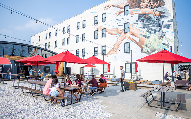 Students at a local brewery