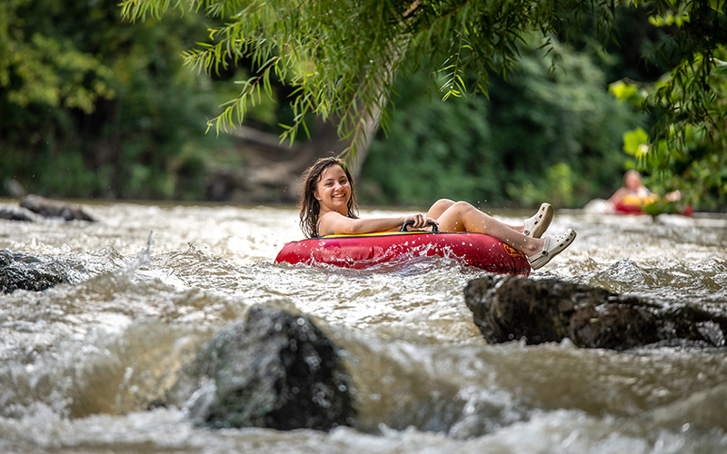 Student tubing on the Roanoke River