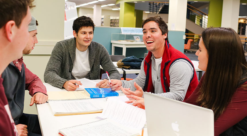 Students working at a table