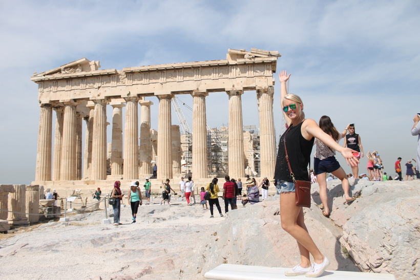 Student by the Parthenon