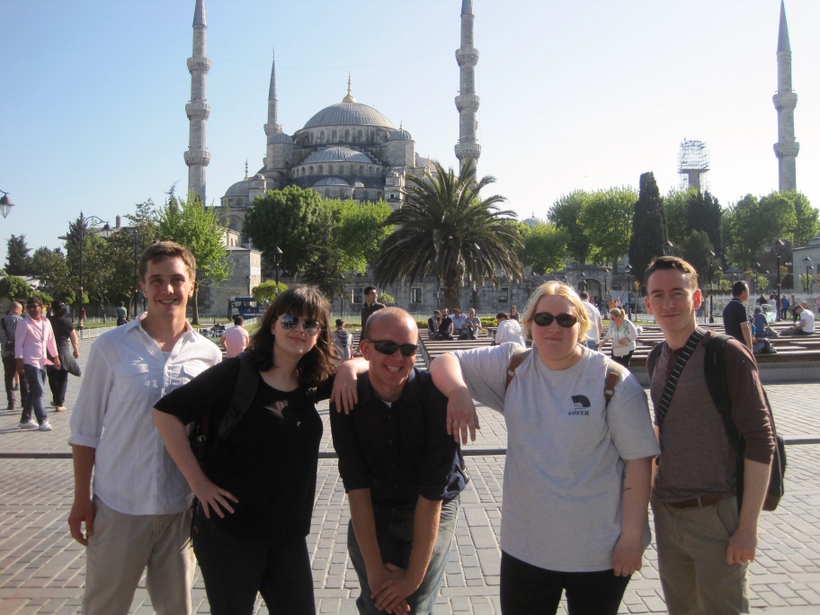 Roanoke students and their professor infront of the Hagia Sophia