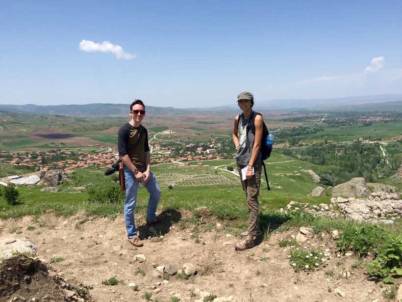 Two Roanoke students overlookng a town in Turkey 