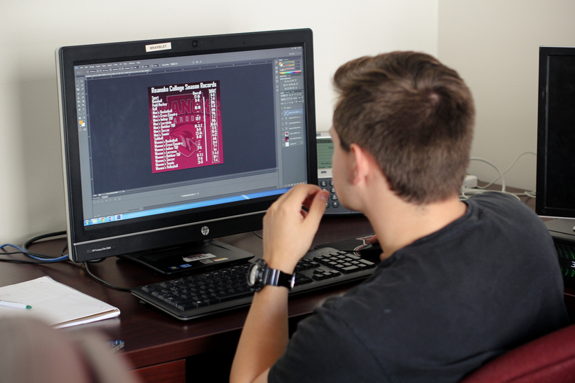 Student working in an office