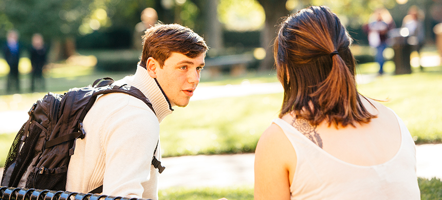 two students talking