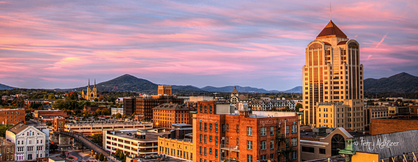 Downtown Roanoke at sunset