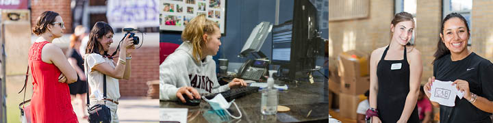 students on campus working