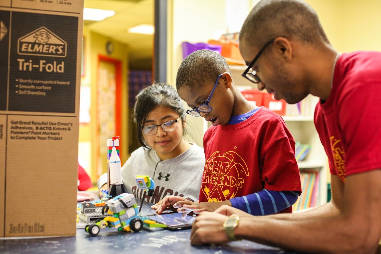 Students working on a robotics project