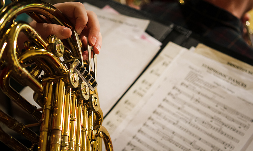 close-up of someone playing French horn