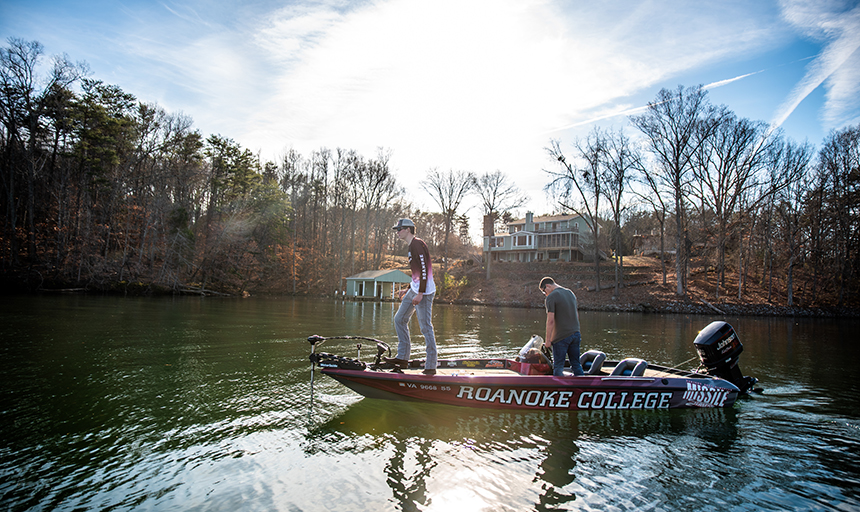 Fishermen on Roanoke College fishing boat