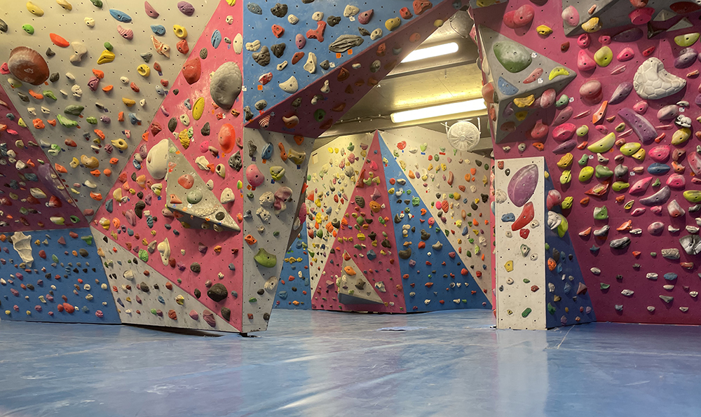 climbing gym with bright walls