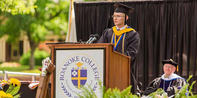 Co-valedictorian Cody Dillon-Owens giving a speech