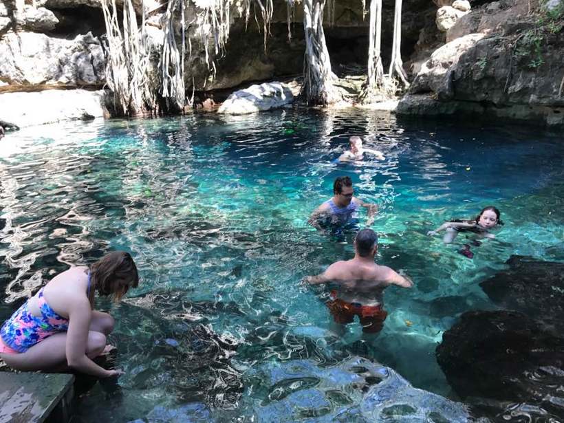 Students at a natural water pool