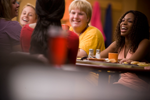 students eating in the sutton commons