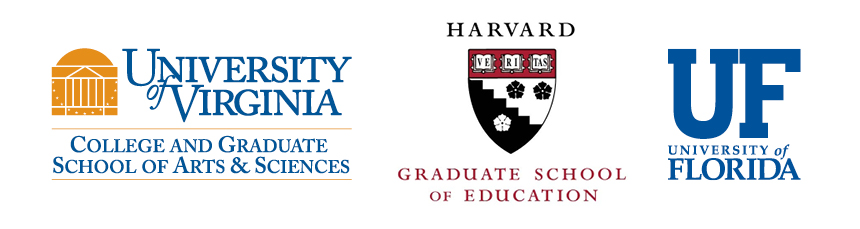 Logos of UVA, Harvard Graduate School of Education and University of Florida