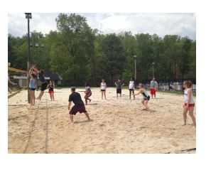 Intervarsity students playing volleyball