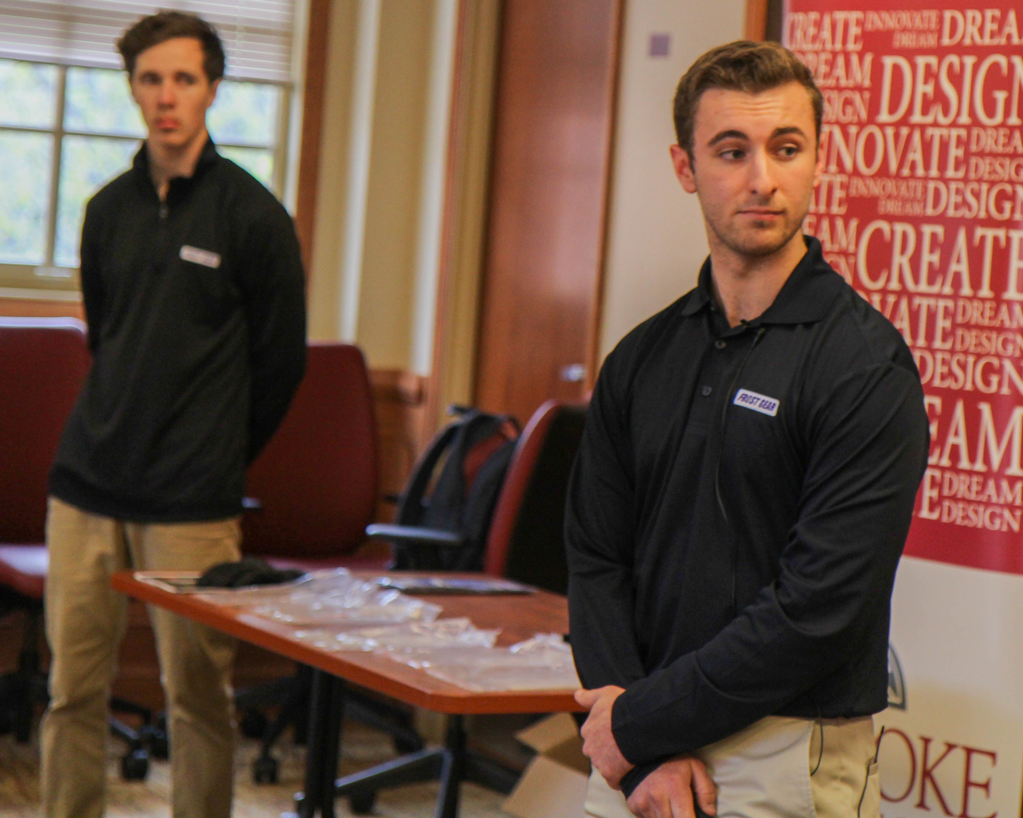 Luke Aprile '19 presenting Frost Gear at the Pitch Competition. 