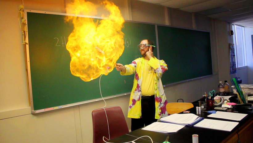 Chemistry professor creates a controlled explosion in chemistry magic show