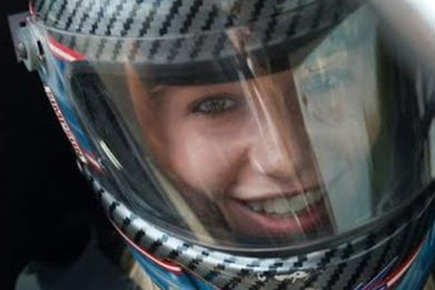 Gabby Gery in a racing helmet