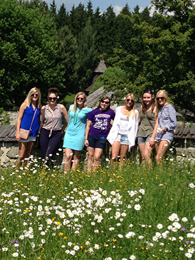 Students in a field in Slovakia
