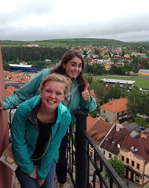 Two students on a balcony in Slovakia
