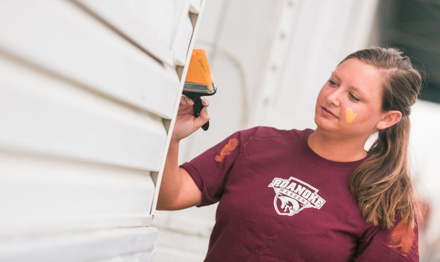 Rebecca Ellis '15 devoted a minimum of two hours, twice a week to helping with projects such as painting at Samaritan's Inn, a day shelter in downtown Roanoke, Va.